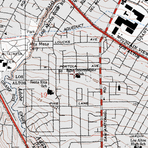 Topographic Map of Ardis G Egan Intermediate School, CA