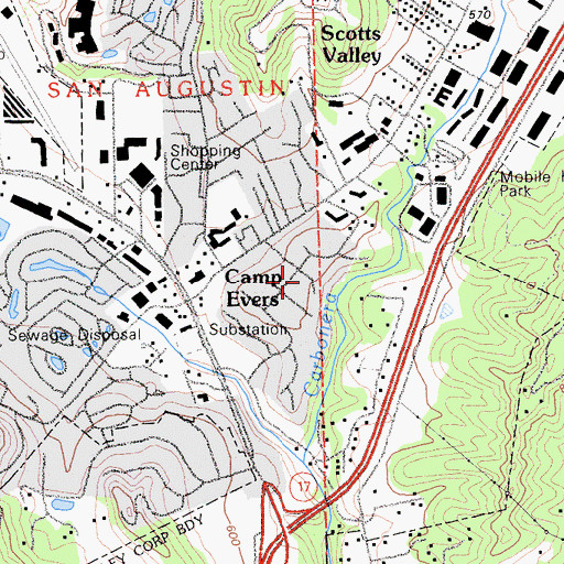 Topographic Map of San Augustin, CA