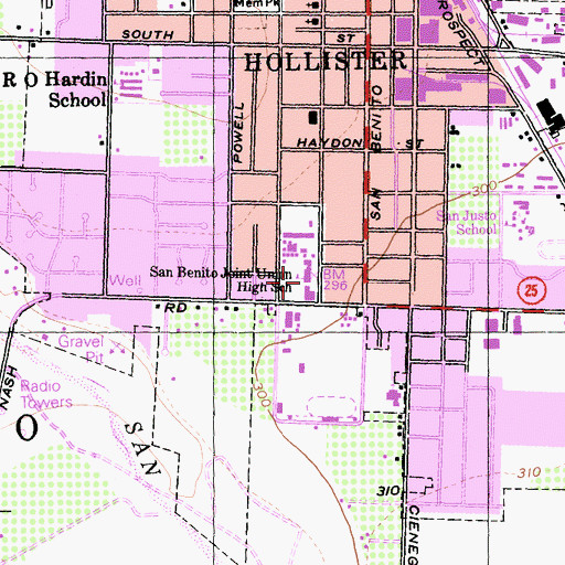 Topographic Map of San Benito High School, CA