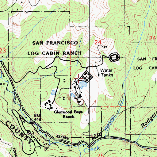 Topographic Map of San Francisco Log Cabin Boys School, CA