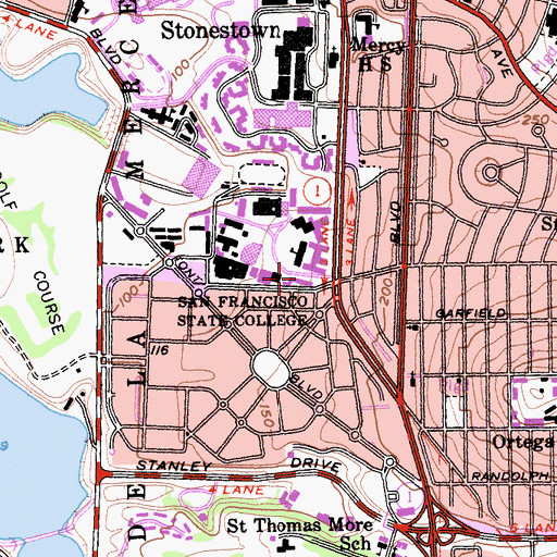 Topographic Map of San Francisco State University, CA