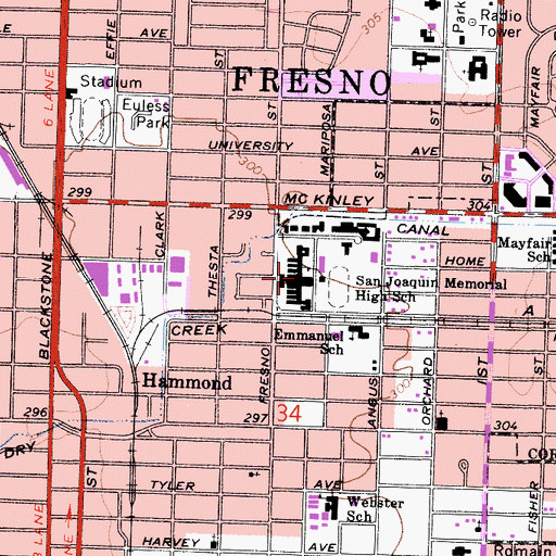 Topographic Map of San Joaquin Memorial High School, CA