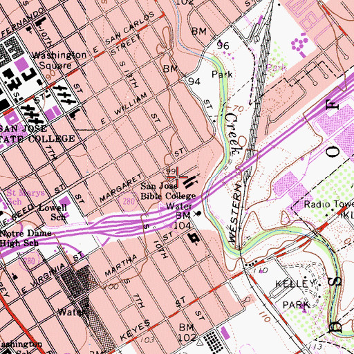 Topographic Map of San Jose Bible College, CA