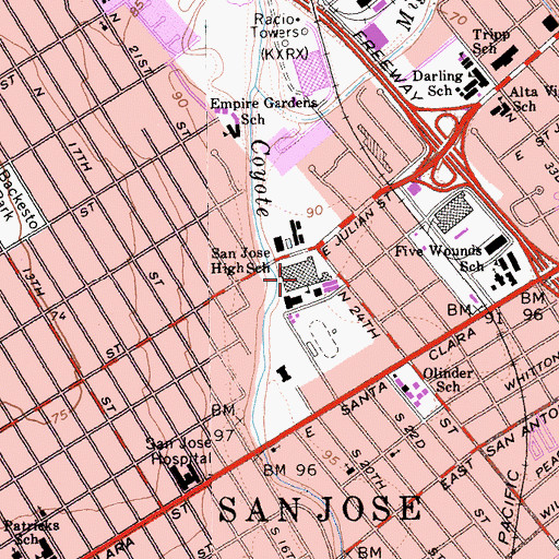 Topographic Map of San Jose High Academy Plus, CA