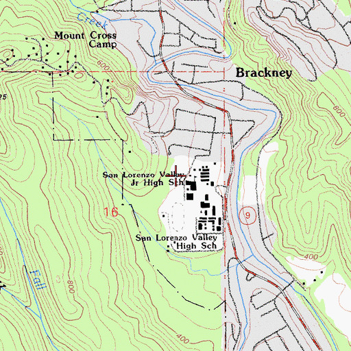 Topographic Map of San Lorenzo Valley Middle School, CA