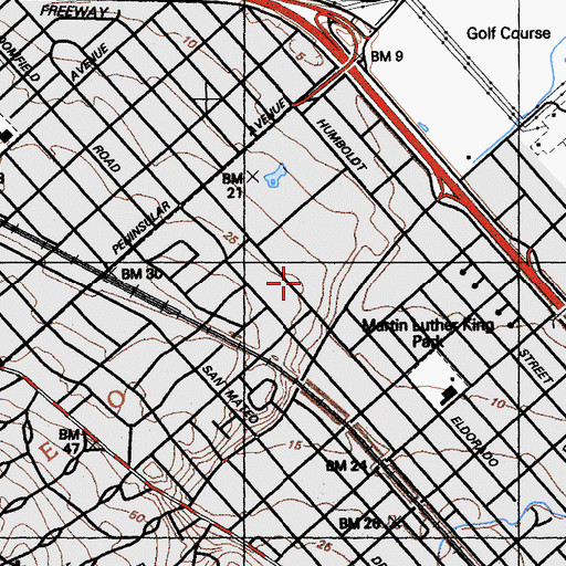 Topographic Map of San Mateo High School, CA