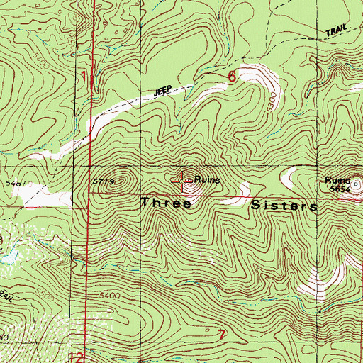 Topographic Map of Three Sisters, AZ