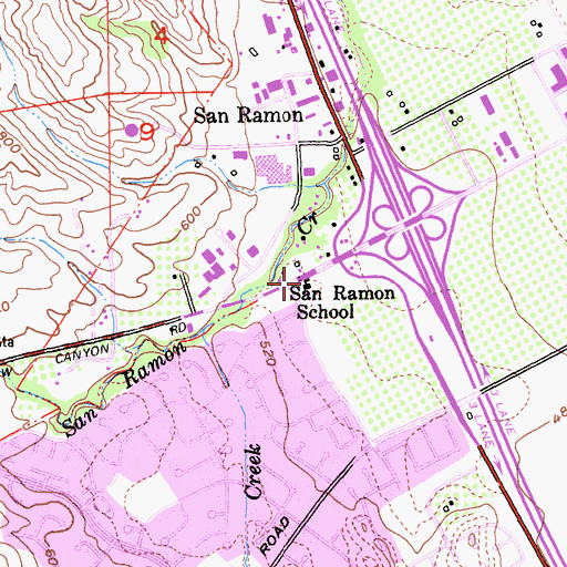 Topographic Map of San Ramon School, CA