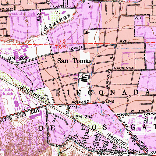 Topographic Map of San Tomas School, CA