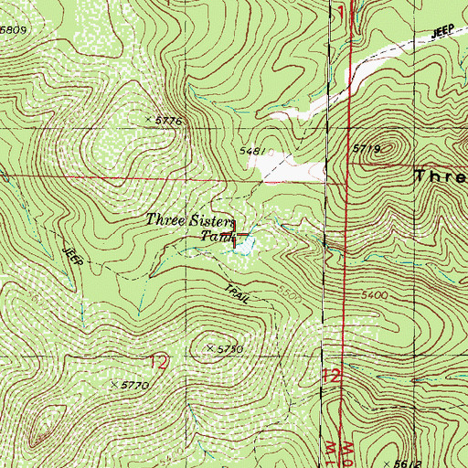 Topographic Map of Three Sisters Tank, AZ