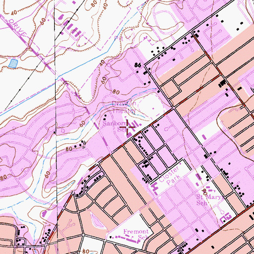 Topographic Map of Sanborn Elementary School, CA