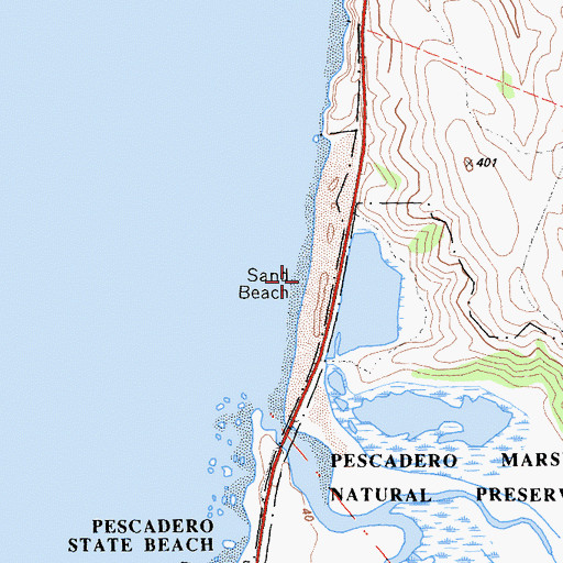 Topographic Map of Sand Beach, CA