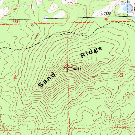 Topographic Map of Sand Ridge, CA