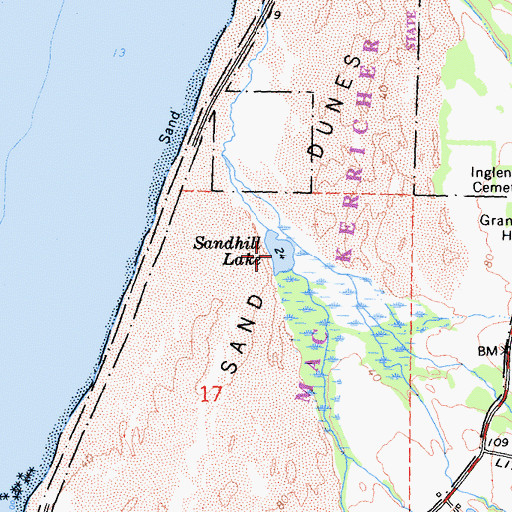 Topographic Map of Sandhill Lake, CA
