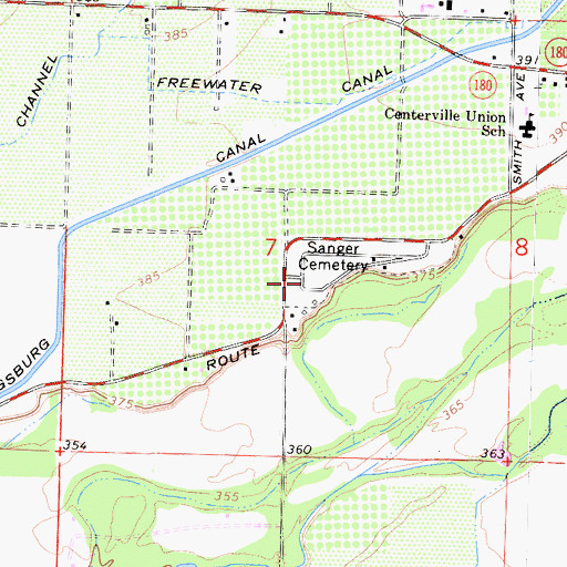 Topographic Map of Sanger Cemetery, CA