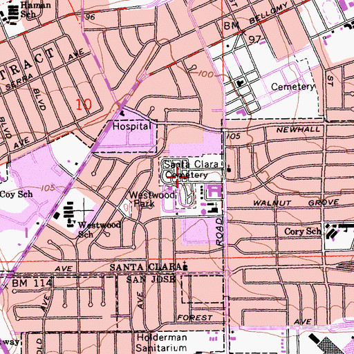 Topographic Map of Mission City Memorial Park, CA