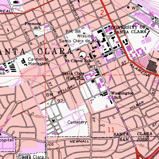 Topographic Map of Santa Clara High School, CA
