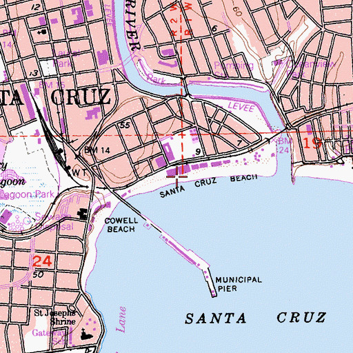 Topographic Map of Santa Cruz Beach, CA
