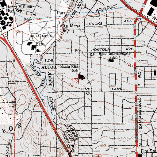 Topographic Map of Santa Rita Elementary School, CA