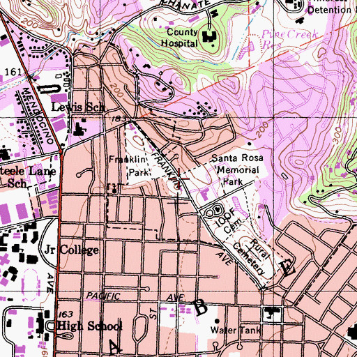 Topographic Map of Santa Rosa Memorial Park, CA