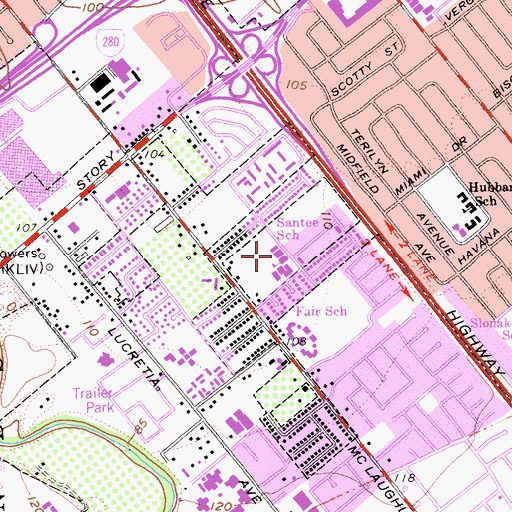 Topographic Map of Santee Elementary School, CA