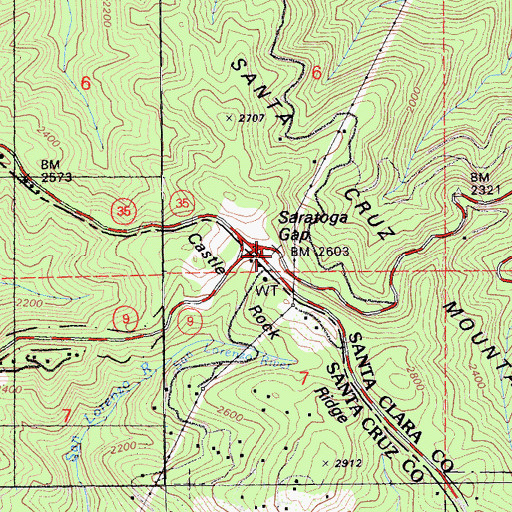 Topographic Map of Saratoga Gap, CA