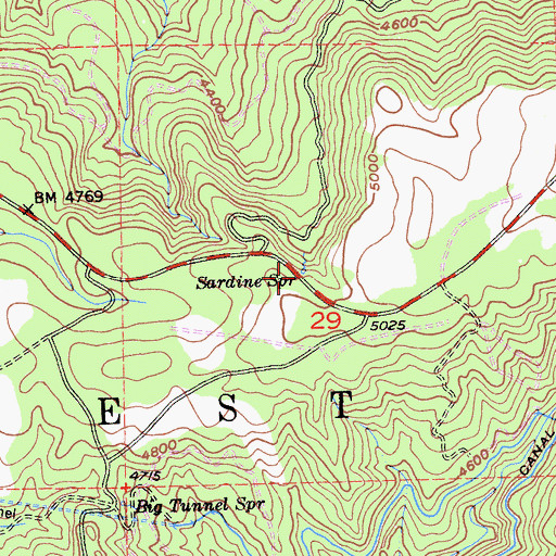 Topographic Map of Sardine Spring, CA