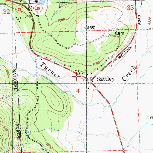 Topographic Map of Sattley, CA