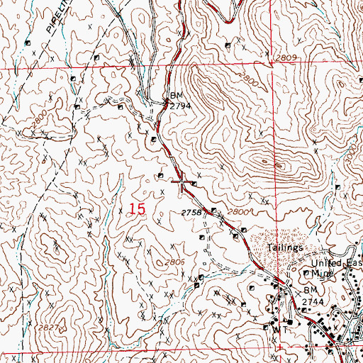 Topographic Map of United Western Mine, AZ