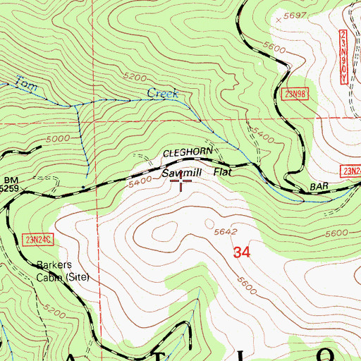 Topographic Map of Sawmill Flat, CA