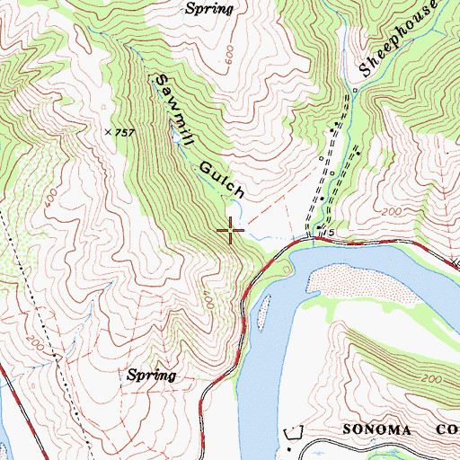 Topographic Map of Sawmill Gulch, CA