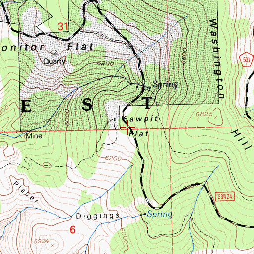 Topographic Map of Sawpit Flat, CA