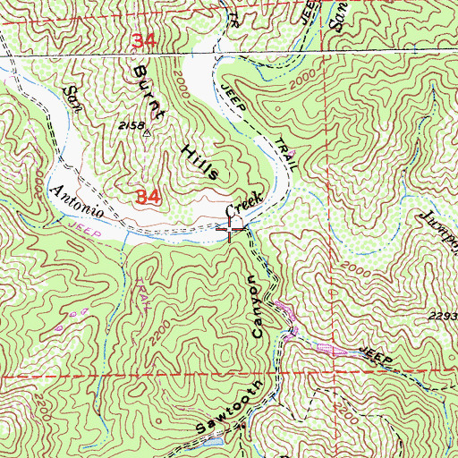 Topographic Map of Sawtooth Canyon, CA