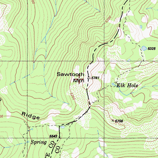 Topographic Map of Sawtooth Mountain, CA