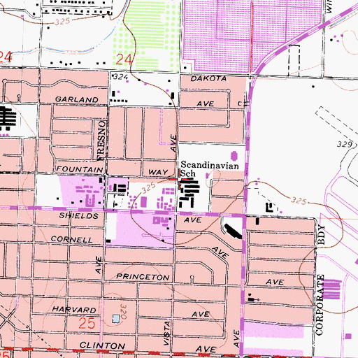 Topographic Map of Scandinavian Middle School, CA