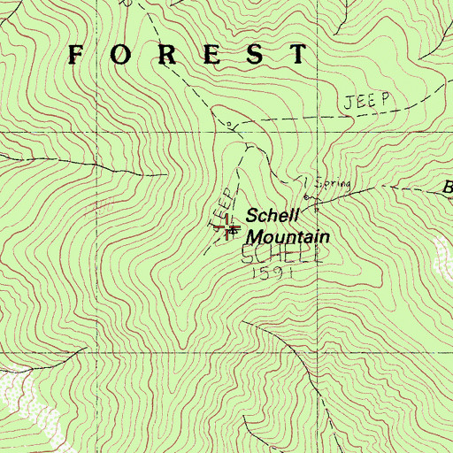Topographic Map of Schell Mountain, CA