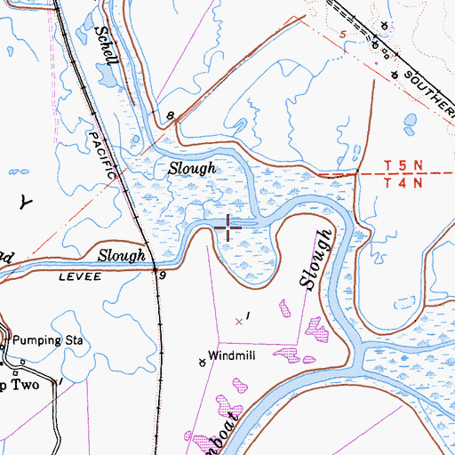 Topographic Map of Schell Slough, CA