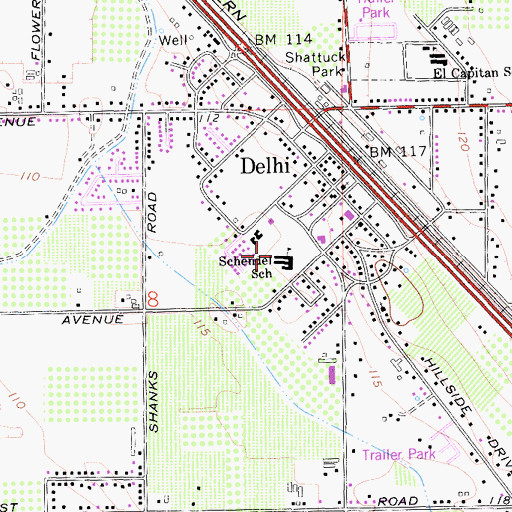 Topographic Map of Schendel Elementary School, CA