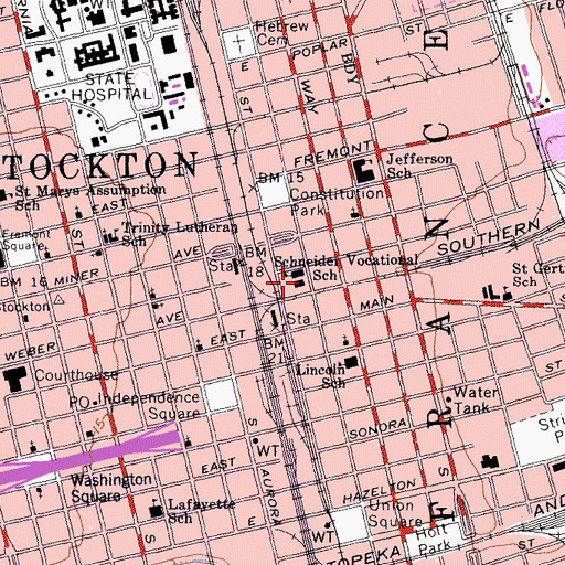 Topographic Map of Schneider Vocational School, CA