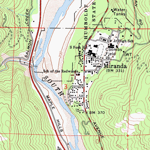 Topographic Map of School of the Redwoods, CA