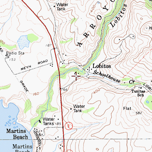 Topographic Map of Schoolhouse Creek, CA