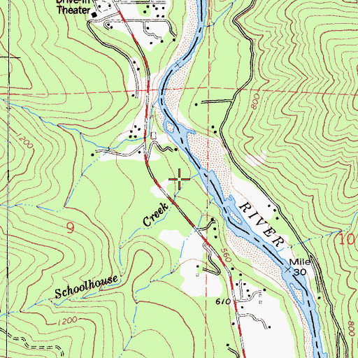 Topographic Map of Schoolhouse Creek, CA