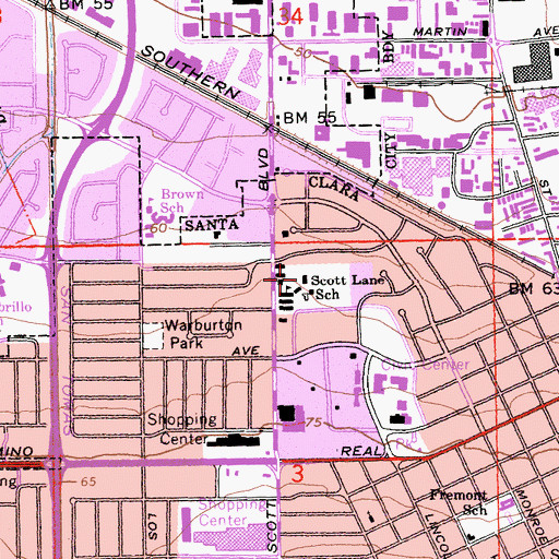 Topographic Map of Scott Lane Elementary School, CA