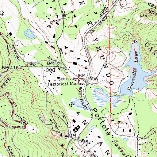 Topographic Map of Searsville Historical Marker, CA