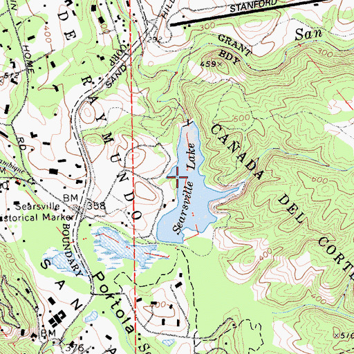 Topographic Map of Searsville Lake, CA