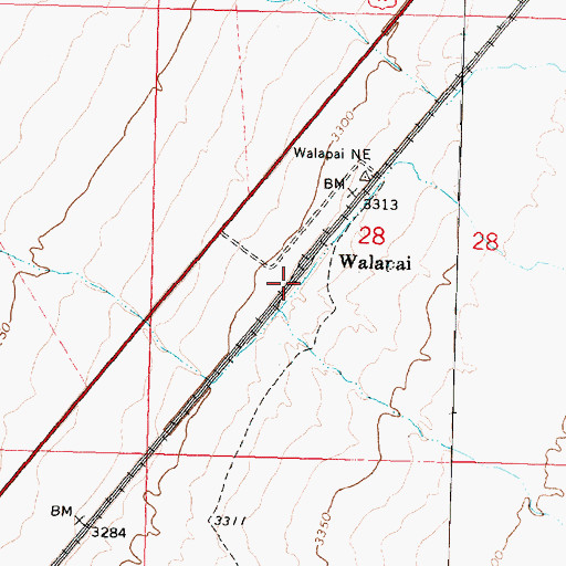 Topographic Map of Walapai Railroad Station, AZ