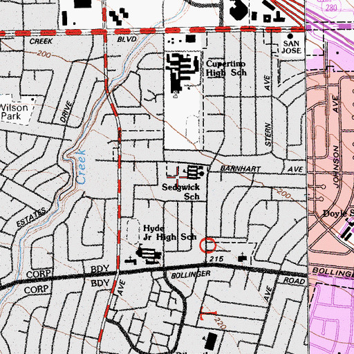 Topographic Map of D J Sedgwick Elementary School, CA