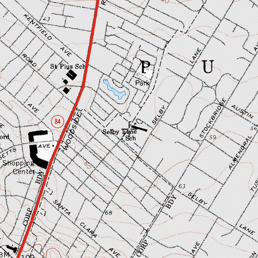 Topographic Map of Selby Lane Elementary School, CA