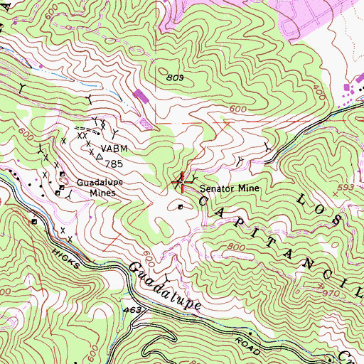 Topographic Map of Senator Mine, CA
