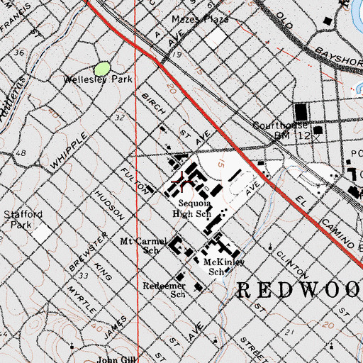 Topographic Map of Sequoia High School, CA
